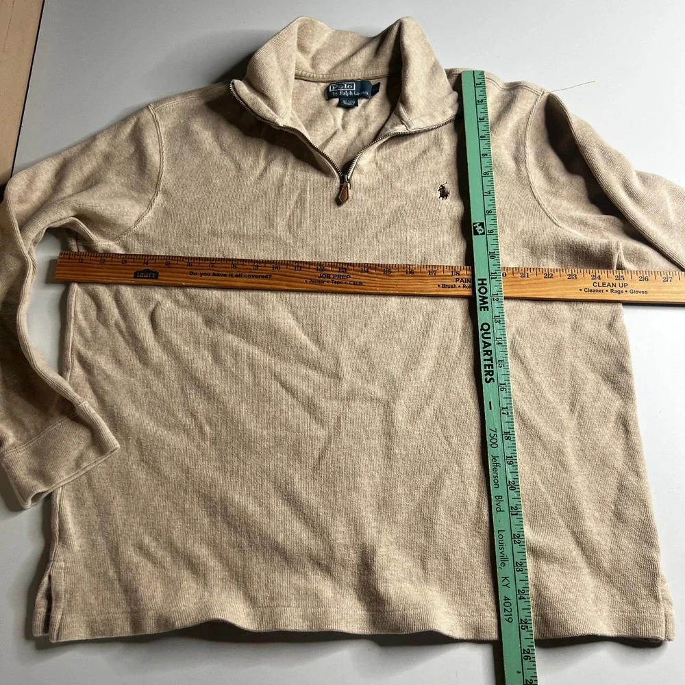 Polo Ralph Lauren Mens XL Tan Cotton Quarter Zip‎ Pullover Sweater Heathered